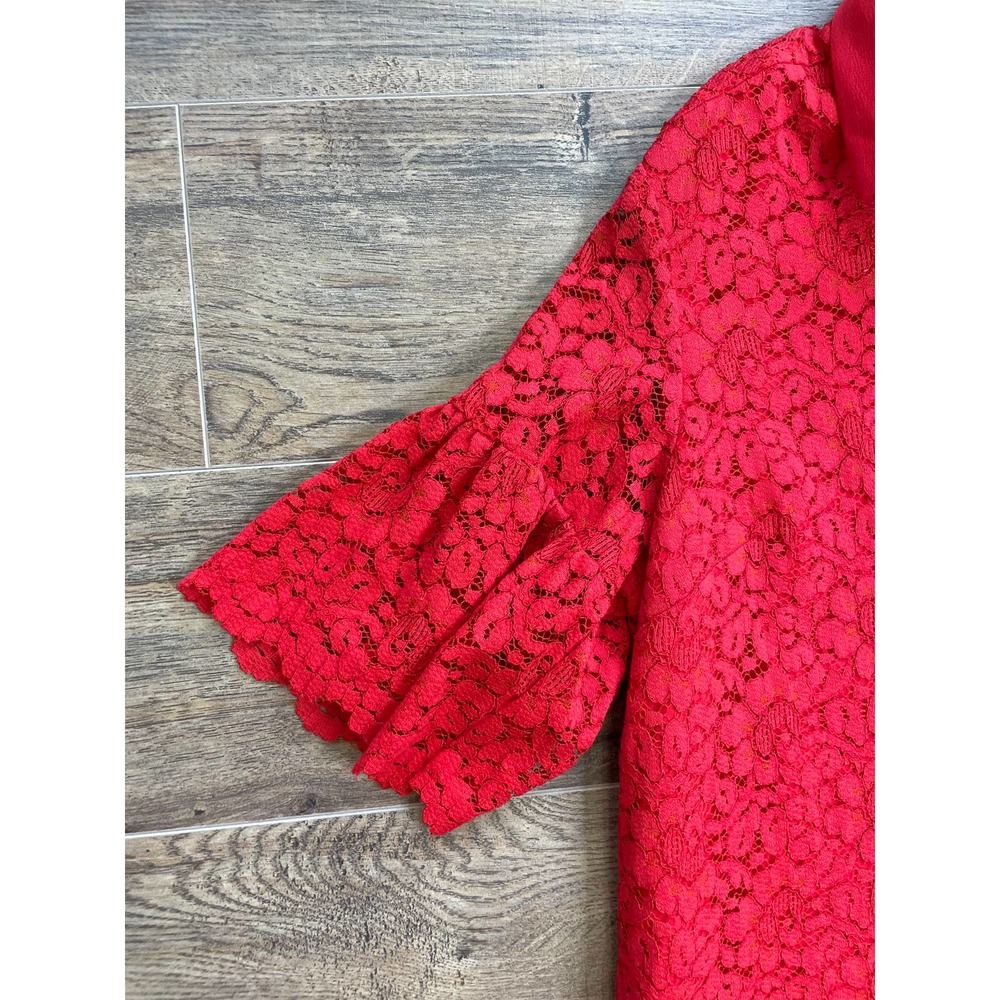 Banana Republic Flutter Sleeve Polo Red Lace Shift Dress (S) - Picture 3 of 6